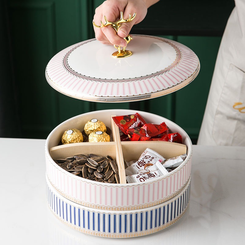 Khay mứt 2 tầng bằng gốm sứ